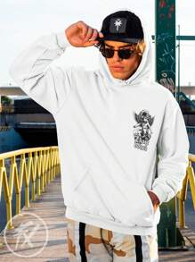 Blusa Moletom  Anjo Skateboard Retrô Thug Life Dóllar Fire CANGURU 2349 Fluxo Fx - Branco - Visão 6