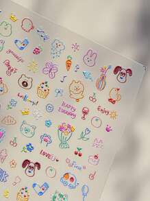 1pc Kitten Cartoon Nail Charm Sticker DIY Art Cute Style 3D Nail Art Decoration Sticker