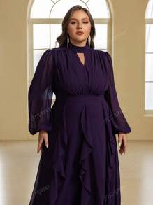 YISIKADO Plus-size pofmouwen, opstaande kraag, uitgesneden, geplooide lantaarnmouwen, bescheiden damesjurken, bruiloftsgasten, formele en avondfeesten, jurken, avondjurken