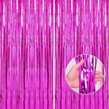 1/2/3 包粉色铝箔流苏窗帘派对装饰，粉色金属丝窗帘派对背景，门饰彩带，闪光彩带流苏背景生日装饰 - 深粉紅色 - 查看 1