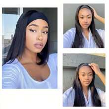Headband Straight Wig Human Hair For Women Glueless None Lace Front Human Hair Headband Wig Brazilian Virgin Hair Machine Made Human Hair Wigs Natural Black 180% Density