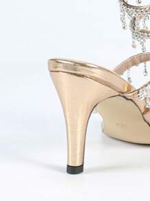 Women's Thin High Heel Sandals, Fashion Minimalist Strap With Rhinestone Snake Wrap Round Toe, Suitable For Summer & Autumn - Gold - View 7