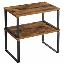 SONGMICS Spice Rack, Set Of 2 Cupboard Shelf Organiser, Expandable Kitchen Shelf Organiser, Stackable Spice Holder, Metal And Engineered Wood, Black And Rustic Brown - Rust Brown - View 8