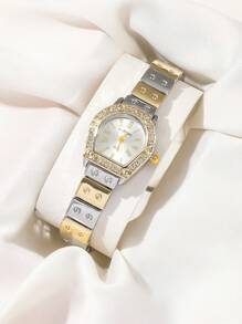 1pc CARYINO Women Asymmetrical Dial Rhinestone Inlaid Quartz Watch, Fashion Luxurious Personalized Stainless Steel Strap, Suitable For Daily Wear - Multicolor - View 2