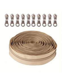 Zíper de 450 cm/177,16 polegadas com 10 cabeças de zíper prateadas, zíper de nylon de cor sólida nº 5 disponível em 7 cores, incluindo branco, preto e bege, adequado para roupas, bolsas, tecidos para o lar e projetos DIY