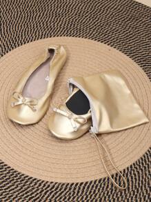 Women's Soft & Comfortable Indoor Slippers With Round Toe, Decorative, Lightweight, Foldable, Easy To Carry, Suitable For Home, Casual Wear, Dance, Backup Flats - Gold - View 3