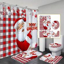 4pcs Christmas Grandpa Curtain Shower Curtain Decoration, Beautiful Housewarming Gift Modern Home Decoration, Waterproof Shower Curtain And Toilet Floor Mat Three Pieces Set With 12 Shower Curtain Hooks Home Bathroom Decor Fall Decor Bathroom Accessories Back To School