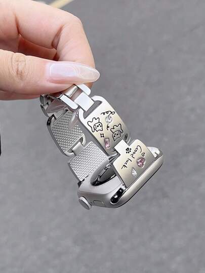 1pc Women Luxury Silver Rhinestone Cat Design Alloy Apple Watch Band, Fits 38mm/40mm/41mm/42mm/44mm/45mm/46mm/49mm, Compatible With Ultra/SE/S10/S9/8/7/6/5/4/3/2/1, Fashionable, Versatile, Gift For Valentine's Day & Thanksgiving