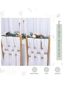 6pcs-White Chair Sashes 63in Long AisleWedding Chair Back Side Decorations FabricSheer Church Tulle Chair Drapes Bulk - White - View 7