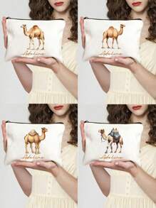 1pc Custom Camel Printed Cosmetic Bag,Customizable To Your Exclusive Design, Storage Bag,Reusable Women'S Toiletry Organizer, School - Multicolor - View 6