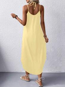 Women's Fashion Summer Versatile Loose Comfortable Spaghetti Strap Dress - 黃色 - 查看 4