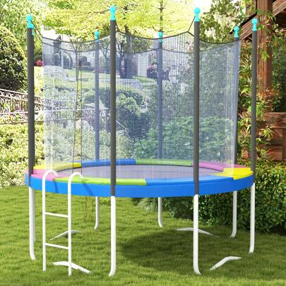Sportnow Copertura Tappeto Elastico Ø305x30 cm Pieghevole e Portatile, Protezione Trampolino da Giardino in Plastica, PE e Schiuma EPE, Multicolore