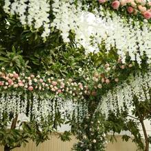 12pcs Artificial Wisteria Flowers 3.6 Feet Artificial Fake Wisteria Vine Hanging Garland Silk Flowers String Garland Artificial Wisteria Vines Rattan Silk Flower String Wedding Party Wall Decorations