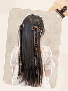 1pc Women's Sweet Elegant Hair Braids Clip, Fashion Long Braid Hair Accessory, Fake Hair Half Bun Side Ribbon Pony Tail Hair Clips, Suitable For Daily Wear, Boho Elegant
