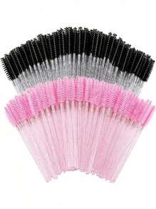 Set de 100pzs /50pzs /10pzs Brochas desechables para pestañas y cejas, cerdas de nailon, varilla de plástico ABS, compatibles con piel normal - Set de cepillos rosas y negros