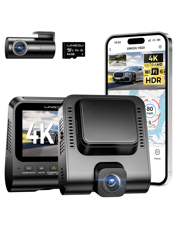 Dashcam 4K anteriore e posteriore con scheda SD da 64 GB, dashcam Wi-Fi per auto con ADAS GPS, registrazione in loop, visione notturna, grandangolo 170° WDR, sensore G, monitoraggio del parcheggio 24 ore su 24