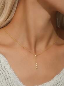 1pc S925 Sterling Silver Y-Shape Diamond Necklace, Women's Birthday Gift Jewelry - Gold - View 6