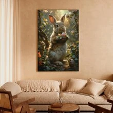 1 lienzo enmarcado para pared, bonito póster con estampado artístico divertido de conejo de Pascua, regalo ideal para dormitorio, sala de estar, pasillo, dormitorio, decoración de pared