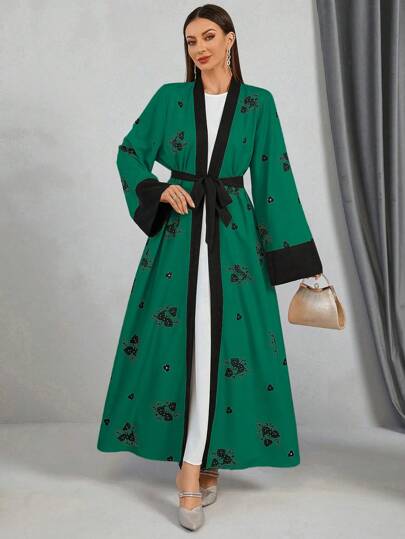 Elegante abaya met bloemenprint en kleurblokken voor dames, lange, bescheiden boho-jurk in vakantiestijl