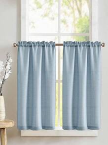 1pc Linen Blend Modern Linen Sheer Curtain - Japanese Linen Style, Rod Pocket Design, Suitable For Living Room And Bedroom - Sheer And Light Filtering, Living Room Curtain, Bedroom Curtain - Blue - View 3