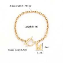1pc Classic Fashion Stainless Steel Initial Bracelet For Women Toggle Clasps Gold Color Chain Bracelets For Women