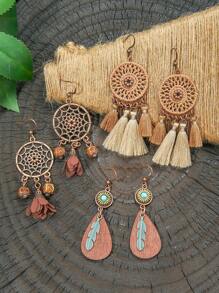 12 Pairs Bohemian Vintage Earrings Set For Women - Faux Feather Dream Catcher, Tassel Dangle Earrings, Versatile & Stylish For Daily Wear, Party, Gatherings, All Season