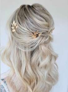 1PC Golden Leaf Hairpin Bridal Hair Accessories, Wedding Hair Accessories U-Shaped Hairpin Pin Hairpin, Beautiful Bridesmaid Hairpin, Leaf Hairpin Gold, Bohemian Style, Wedding Hair Accessories, Suitable For Brides And Bridesmaids Wedding Hair Piece Gifts