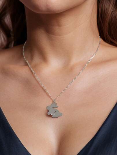 1件复活节礼物 简约银链兔子吊坠项链 女士日常节日饰品