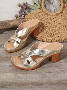 女士黑色高跟凉鞋夏季厚底防滑镂空休闲透气轻便粗跟穆勒拖鞋