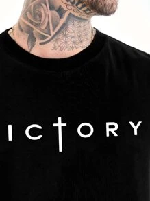 Oversized T-Shirt Victory Tank Top Over Streetwear Shirt Men Unisex Shirt Gym Workout Loose Summer Cotton Printed T-Shirt - 黑色 - 查看 3