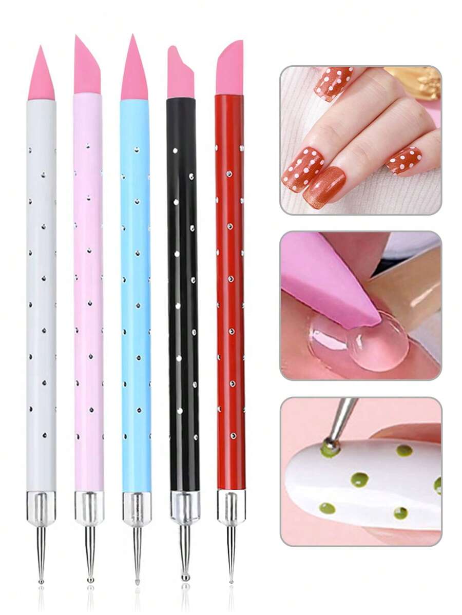 Beautizon Nailartlab 5pcs Acrylic Nail Art Silicone Carving Painting Brushes, UV Gel DIY Art Polishing Double-Ended Sculpting Drawing Nail Dotting Tools - Multicolor - View 1