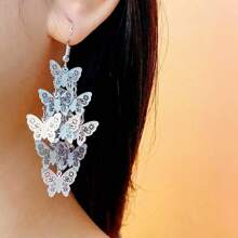 New Item Luxury 1 Pair Of Fashionable And Simple Bohemian Tassel Hooks, Silvery Butterfly Piece Long Earrings, Mother's Day, Holidays, Birthday Gifts, Daily Wear, Exquisite Jewelry, Women's Earrings - Silver - View 6