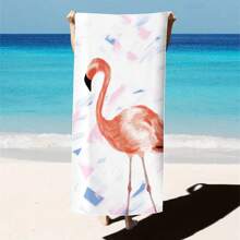 1pc Oversized Flamingo Printed Beach Towel, Extra Large Ultra Soft Quick Dry Beach Blanket - Skin-Friendly And Portable, Suitable For Fun Trips, Yoga, Picnics And Pool Parties