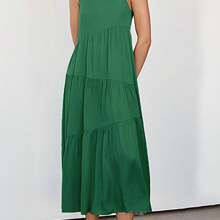 SANOPY Dresses For Women,Summer Dresses,Vacation Dresses For Women,Womens Spaghetti Strap Long Dress Loose Style Sleeveless Layel Wide Hem Beach Casual Dress - 綠色 - 查看 2