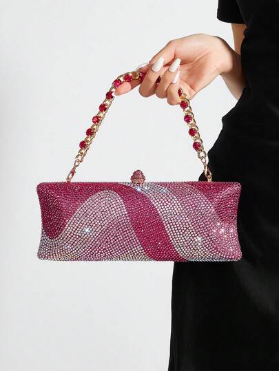 Long Form Glitter Bling,Shiny Glamorous,Elegant,Exquisite Rhinestone Decor Box Bag Glamorous Handbag,Evening Bag For Party Girl,Woman,For Female Perfect For Party,Wedding,Prom,Dinner/Banquet,Best Gift For Women