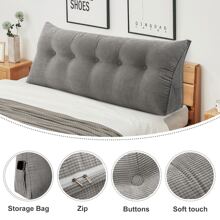 Coussin de Lecture pour lit et canapé, Coussin de Dossier Gris, Coussin Triangulaire, Coussin Lombaire pour Le lit, Gros Coussin de tête de lit, Avec Housse Lavable, 120cm / 140cm / 160cm / 180cm / 200cm