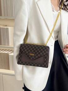 Artistic Letter Print Handbag, Women's European And American Cross-Border Commute Bag, Korean Vintage Fashion Purse, Stylish Tote Shoulder Bag, 2025 New Arrival, Versatile Small Square Bag,