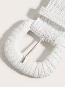 1pc Women's White Woven Buckle Elastic Waist Belt, Suitable For Beach Vacation Summer, School Fall, Autumn, Halloween - White - View 4