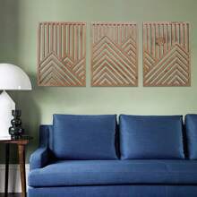 3 pièces Œuvre murale en bois rustique - Grandes sculptures géométriques de montagnes et de soleil, ensemble de 3, décoration d'intérieur bohème pour salon, chambre à coucher, bureau avec installation facile