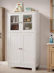 FURCHEN Mobiletto da Bagno, Mobiletto da Bagno con 4 Ante, Mobiletto portaoggetti con Ripiani Regolabili, per Bagno, Camera da Letto, Soggiorno, Bianco