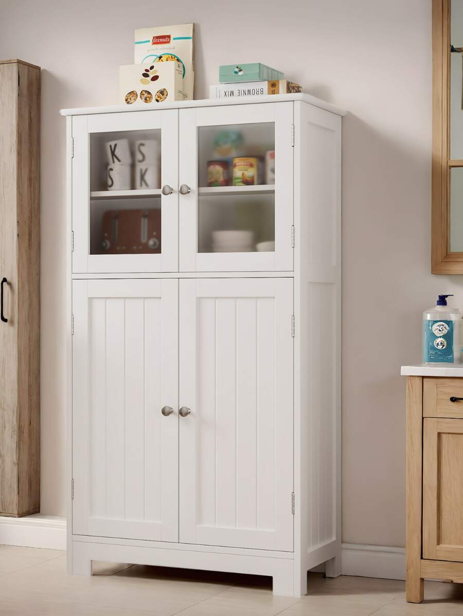 FURCHEN Mobiletto da Bagno, Mobiletto da Bagno con 4 Ante, Mobiletto portaoggetti con Ripiani Regolabili, per Bagno, Camera da Letto, Soggiorno, Bianco