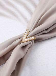 1pc Zinc Alloy Geometric Pattern Scarf Clip, Versatile And Elegant Brooch, V-Shaped Pearl Decor Fashion Accessory For Scarves, T-Shirts, Shawls - A - View 2