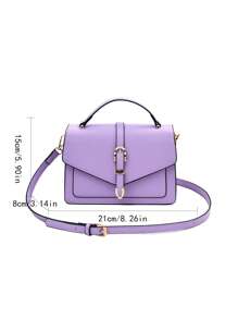 Leather Belt Decor Flap Top Handle Shoulder Bag - Mauve Purple - View 8