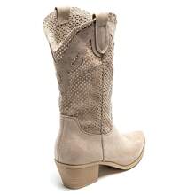 Bottes Mi-Mollet Style Western En Suede Ajourée - Beige - View 4