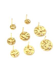 10 件不对称纹理不锈钢金耳环柱带环，手工制作 DIY 耳环配件