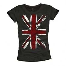 Womens Union Jack Tshirt - England Flag UK Top - Band Tee Shirt  Oversize Print SML - 黑色 - 查看 1