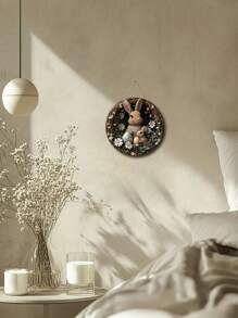 1 pièce Enseigne suspendue de lapin de Pâques - œuvre murale de style bohème avec lapin et design d'œuf, couronne de pâquerettes. Convient pour la porte d'entrée, le porche, le salon, la chambre - Décoration de printemps intérieur/extérieur