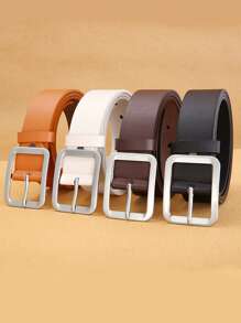 Slim Casual Leather Jeans Belt With Square Center Bar Buckle, Belt Suitable For Teen Summer Casual Outdoor Athletic Or Vacation Travel Or Graduation Gifts Or Birthday Dress Accessories Or Daily Wear - Multicolor - View 3