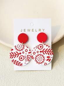 1 Pair Women Minimalist Floral Printed Resin Acrylic Round Elegant Cute Earrings