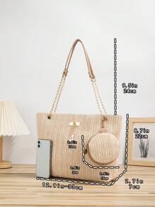 Bolso de mano tejido de verano, bolso de hombro para mujer, bolso de paja, muy adecuado para mujeres, niñas, estudiantes, vacaciones en la playa, festivales, turismo y viajes diarios.